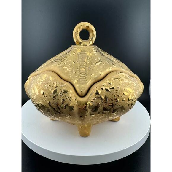 Mid Century Weeping Gold Piece - Footed, Lidded Dish - Picture 1 of 8